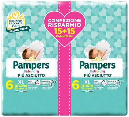 PAMPERS BABY DRY DUO DWCT XL 30 PEZZI - Farmacia Mortise