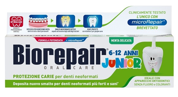BIOREPAIR ORAL CARE JUNIOR 6-12 ANNI DENTIFRICIO PROTEZIONE ANTI CARIE SMALTO NEOFORMATO ALLA MENTA DELICATA 75 ML - Farmacia Mortise