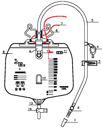SACCA DI DRENAGGIO LETTO PER INCONTINENZA CAMERA ANTIBATTERICA FILTRO ARIA RUBINETTO DI SCARICO A CROCE TUBO 120 CM 1 PE - Farmacia Mortise