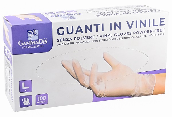 GUANTI VINILE SENZA POLVERE LARGE 100 PEZZI GAMMADIS - Farmacia Mortise