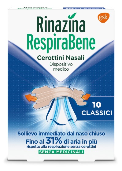 RINAZINA RESPIRABENE CEROTTI NASALI CLASSICI CARTON 10 PEZZI - Farmacia Mortise