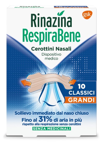 RINAZINA RESPIRABENE CEROTTI NASALI CLASSICI GRANDI CARTON 10 PEZZI - Farmacia Mortise