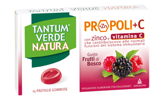 TANTUM VERDE NATURA PROPOLI+C CON ZINCO E VITAMINA C 15 PASTIGLIE GOMMOSE GUSTO FRUTTI DI BOSCO - Farmacia Mortise