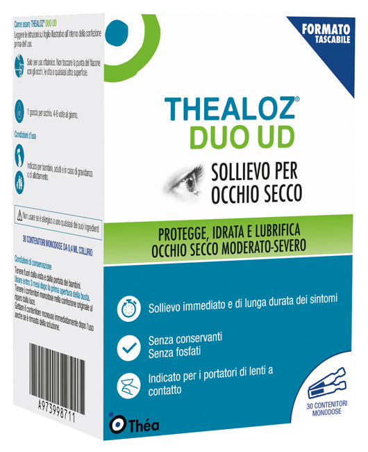GOCCE OCULARI THEALOZ DUO UD 30 CONTENITORI MONODOSE 0,4 ML - Farmacia Mortise