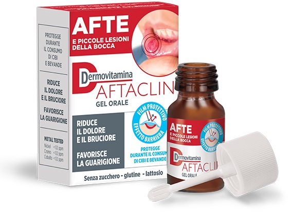 DERMOVITAMINA AFTACLIN GEL ORALE 7 ML CONTRO DOLORE E BRUCIONE SENZA ZUCCHERO E SENZA GLUTINE - Farmacia Mortise
