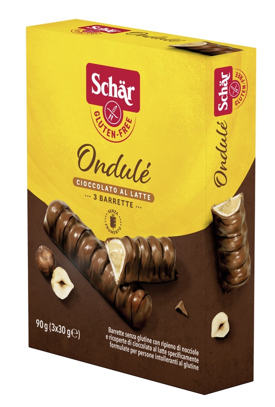 SCHAR ONDULE' BARRETTE CON RIPIENO DI NOCCIOLE RICOPERTE DI CIOCCOLATO AL LATTE 3 PORZIONI DA 30 G - Farmacia Mortise