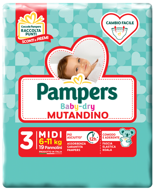 PAMPERS BABY DRY MUTANDINA MIDI SMALL PACK 19 PEZZI - Farmacia Mortise