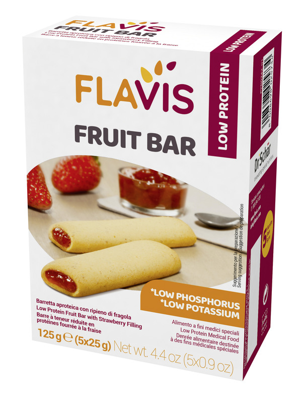 FLAVIS FRUIT BAR BARRETTA APROTEICA CON RIPIENO DI FRAGOLA 5 PEZZI DA 25 G - Farmacia Mortise