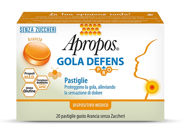 APROPOS GOLA DEFENS PRO 20 PASTIGLIE ARANCIA SENZA ZUCCHERO - Farmacia Mortise