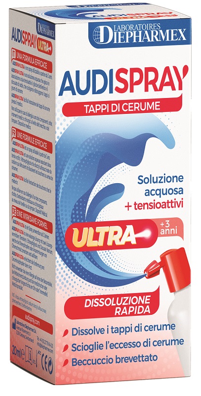 AUDISPRAY ULTRA +3 ANNI SOLUZIONE ACQUOSA + TENSIOATTIVI SPRAY TAPPI DI CERUME 20 ML - Farmacia Mortise