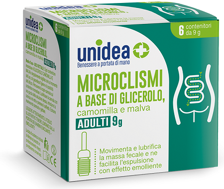 UNIDEA MICROCLISMA PER ADULTI 9G GLICEROLO CAMOMILLA E MALVA 6 PEZZI - Farmacia Mortise