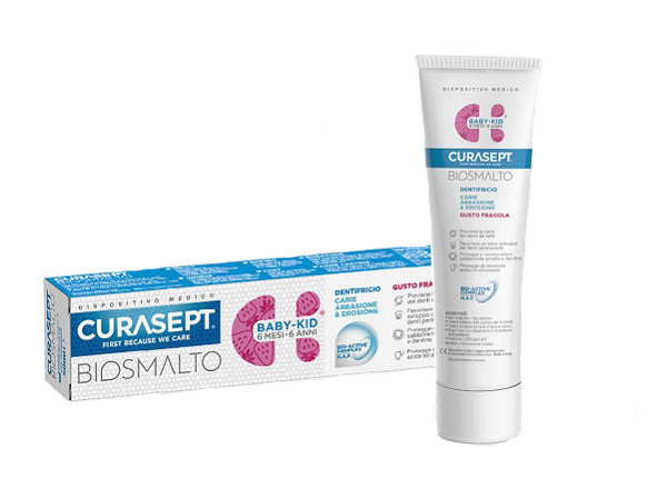 CURASEPT BIOSMALTO DENTIFRICIO BABY KID FRAGOLA CARIE ABRASIONE & EROSIONE 50 ML - Farmacia Mortise