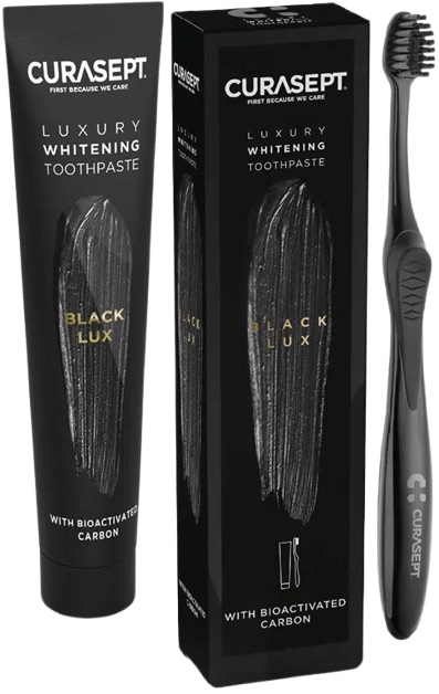 CURASEPT BLACK LUXURY WHITENING DENTIFRICIO 75 ML + SPAZZOLINO - Farmacia Mortise