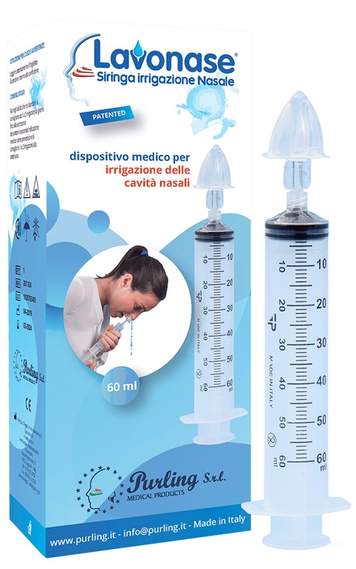 LAVONASE IRRIGAZIONE NASALE NON STERILE SIRINGA 60 ML + LUER-LOCK CON CAPPUCCIO + UGELLO NASALE CON RACCORDO LUER-LOCK + PERFORATORE CON VALVOLA NON RITORNO CON TAPPO - Farmacia Mortise
