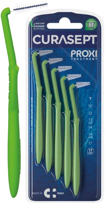 SCOVOLINO CURASEPT PROXI ANGLE MISURA T17 CONICO ISO 5 VERDE DIAMETRO 1,7 MM 5 PEZZI - Farmacia Mortise