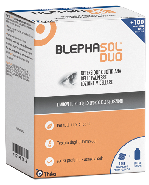 BLEPHASOL DUO SOLUZIONE MICELLARE IGIENE PALPEBRALE 100 ML + 100 GARZE - Farmacia Mortise