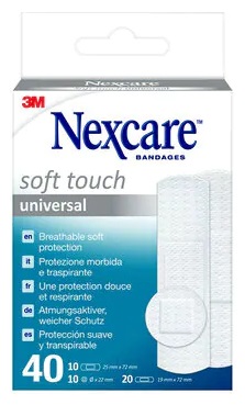 CEROTTO PREPARATO NEXCARE SOFT TOUCH UNIVERSAL 3 MISURE 20 CEROTTI 19X72MM + 10 CEROTTI 25X72MM + 10 CEROTTI TONDI 22,5 MM - Farmacia Mortise