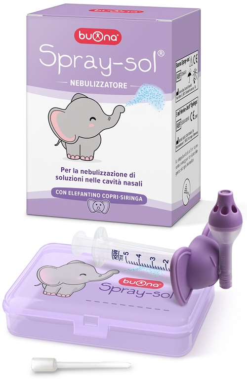 BUONA SPRAY-SOL NEBULIZZATORE SPRAY SOL + AGO CANNULA + SIRINGA LUER LOCK DA 5 ML + ELEFANTINO COPRI-SIRINGA + CONTENITORE - Farmacia Mortise