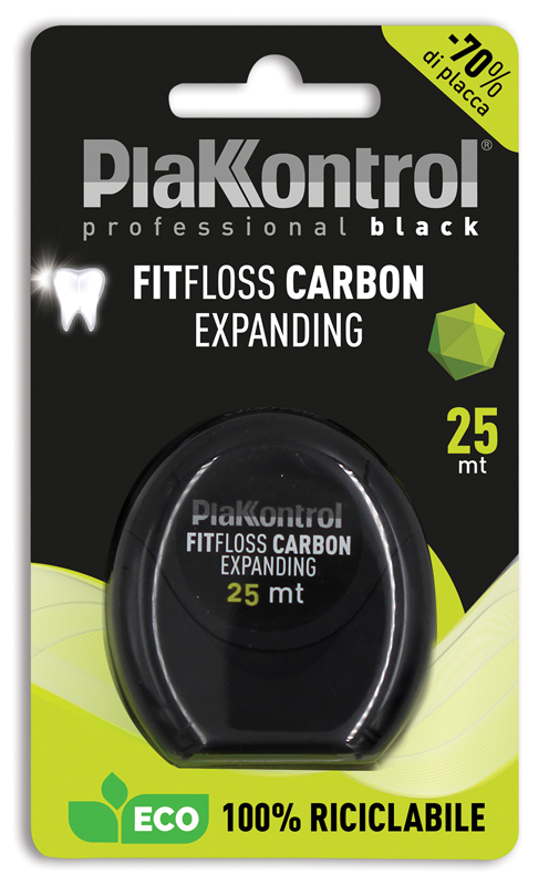 PLAKKONTROL PROFESSIONAL BLACK FITFLOSS CARBON EXPANDING FILO INTERDENTALE 25 METRI FRESH MINT - Farmacia Mortise