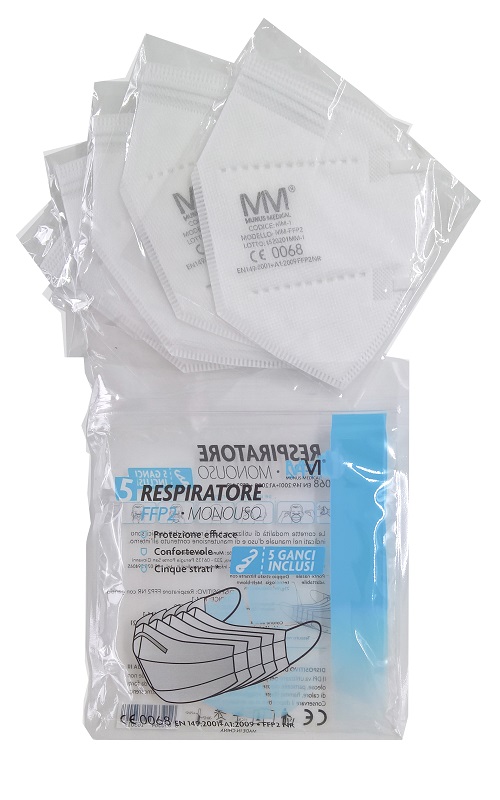 MUNUS MED RESPIRATORE FFP2 CLASSE III 5 PEZZI + GANCIO ADATTATORE 5 PEZZI - Farmacia Mortise