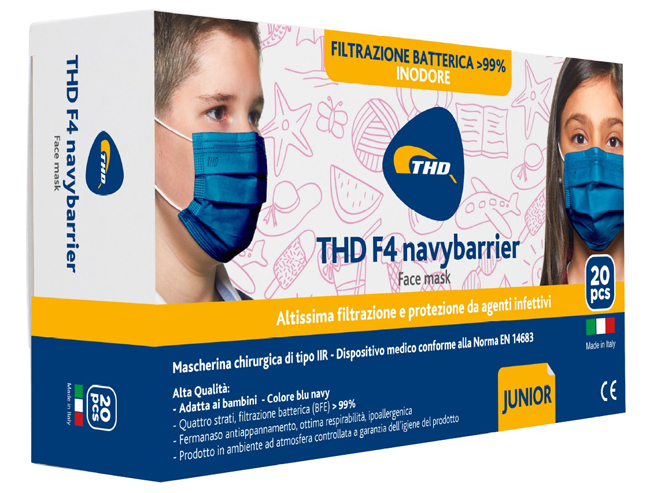 MASCHERINA CHIRURGICA THD MASK F4 NAVYBARRIER TAGLIA JUNIOR 20 PEZZI - Farmacia Mortise