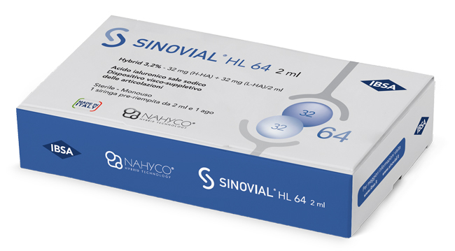 SIRINGA INTRA-ARTICOLARE SINOVIAL HL 64 ACIDO IALURONICO SALE SODICO 3,2% 32MG H-HA + 32MG H-LA/2ML 2 ML - Farmacia Mortise