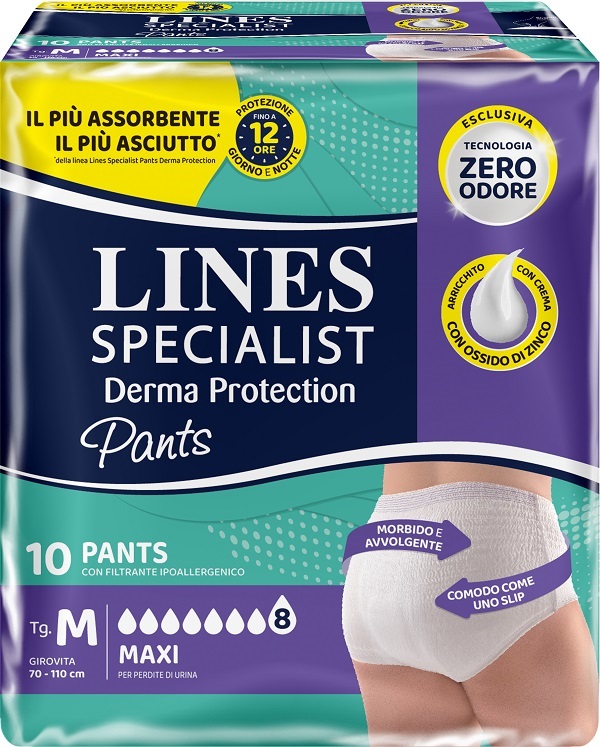 PANNOLONE PER INCONTINENZA LINES SPECIALIST DERMA PANTS MAXI M 10 PEZZI - Farmacia Mortise