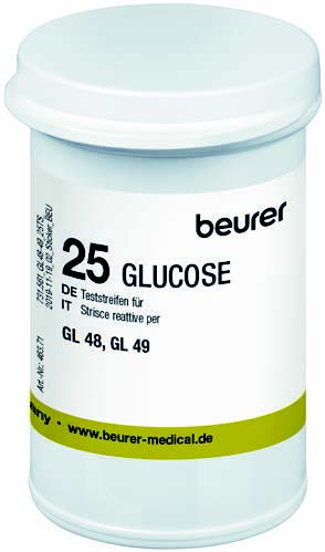 STRISCE MISURAZIONE GLICEMIA BEURER PER GLUCOMETRO GL48/GL49 IN FLACONE 25 PEZZI - Farmacia Mortise