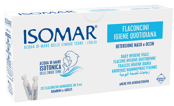 ISOMAR SOLUZIONE ISOTONICA ACQUA MARE IGIENE QUOTIDIANA 20 FLACONCINI MONODOSE 5 ML - Farmacia Mortise