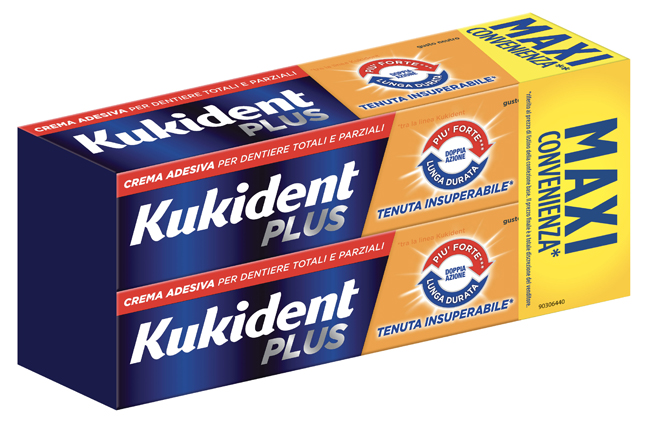 KUKIDENT PLUS DOPPIA AZIONE TENUTA INSUPERABILE CREMA ADESIVA DENTIERE 2X65 G - Farmacia Mortise