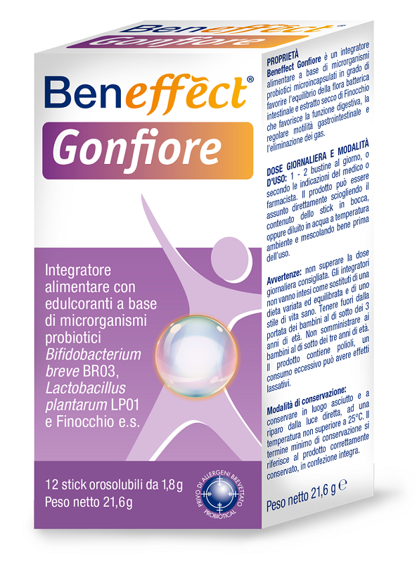 BENEFFECT GONFIORE 12 STICK OROSOLUBILI DA 1,8 G - Farmacia Mortise