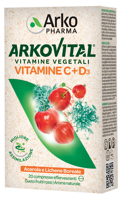 ARKOVITAL VITAMINE C+D3 20 COMPRESSE EFFERVESCENTI GUSTO FRUTTI ROSSI - Farmacia Mortise