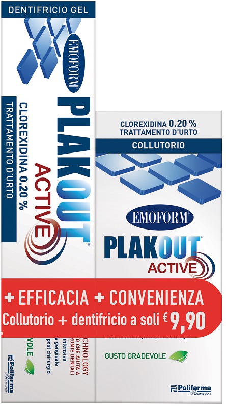 EMOFORM PLAK OUT ACTIVE CLOREXIDINA 0,20% COLLUTORIO 200 ML + DENTIFRICIO 75 ML - Farmacia Mortise