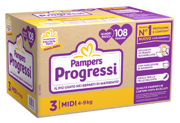 PAMPERS QUADRI PROGRESSI MIDI 108 PEZZI - Farmacia Mortise