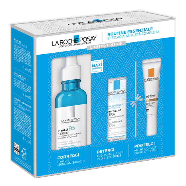 HYALU SIERO 50 ML NATALE 23 1 HYALU B5 SIERO ANTI RUGHE 50 ML + 1 ACQUA MICELLARE PELLE SENSIBILE 50 ML + 1 ANTHELIOS AGE CORRECT SPF50 TRATTAMENTO QUOTIDIANO 15 ML - Farmacia Mortise