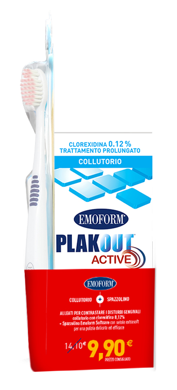 EMOFORM PLAK OUT ACTIVE PROMO 1 COLLUTORIO 0,12% CLOREXIDINA 200 ML + 1 SPAZZOLINO - Farmacia Mortise
